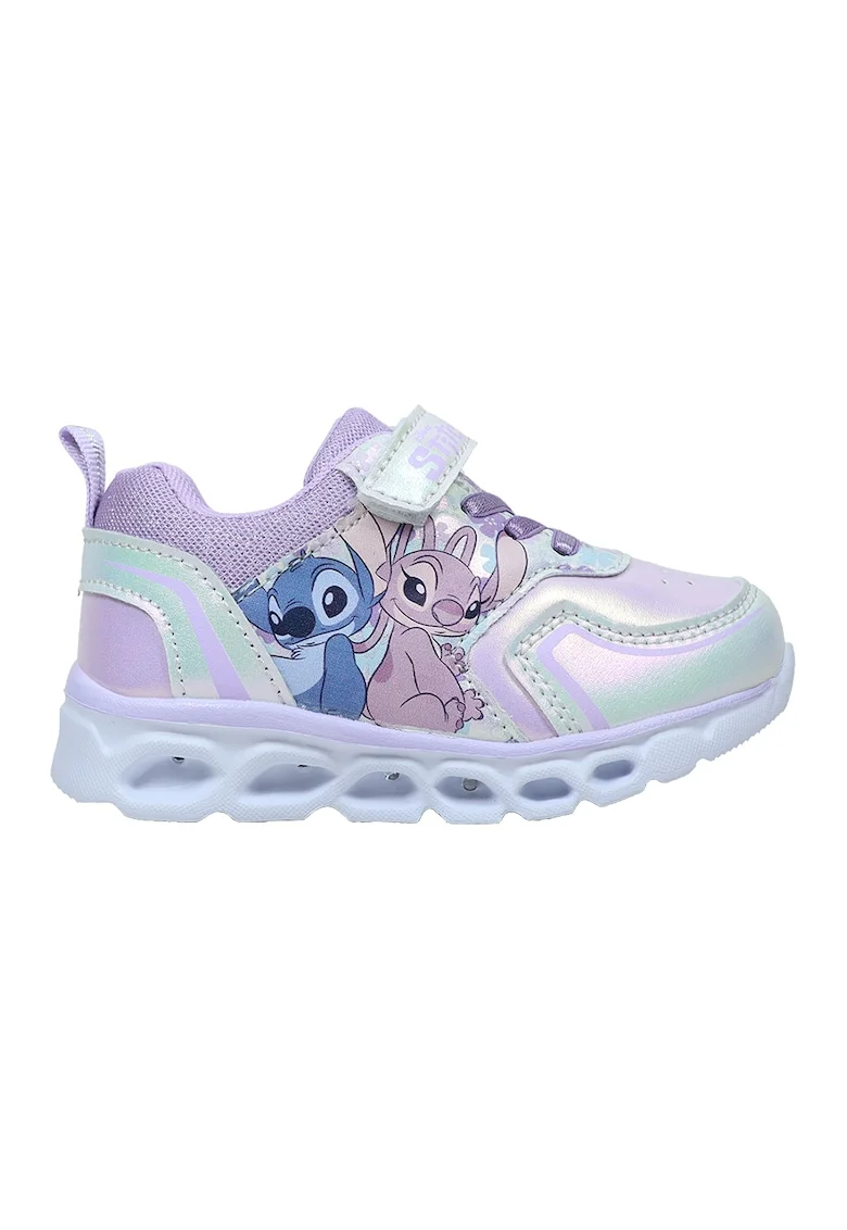 Pantofi sport cu velcro si LED-uri Lilo&Stitch, Lila/Argintiu