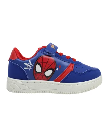 Pantofi sport cu velcro si imprimeu Spiderman, Albastru royal/Rosu vermillion