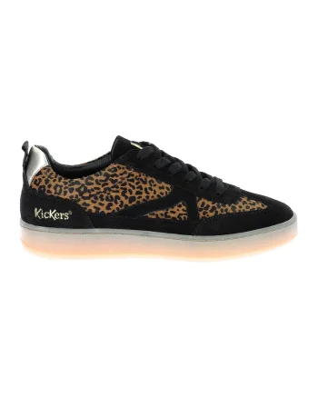 Pantofi sport de piele cu animal print, Negru/Maro