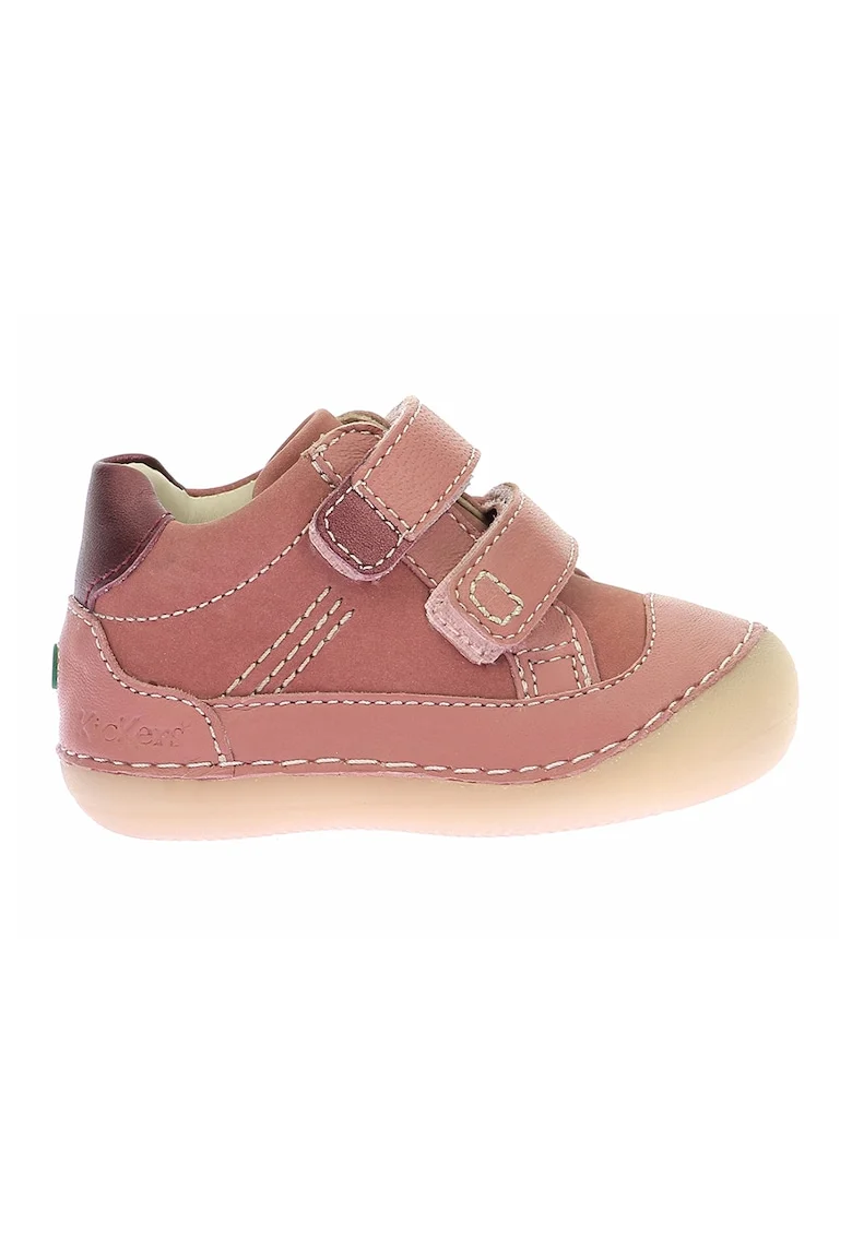 Pantofi de piele si piele intoarsa cu inchidere velcro, Roz prafuit