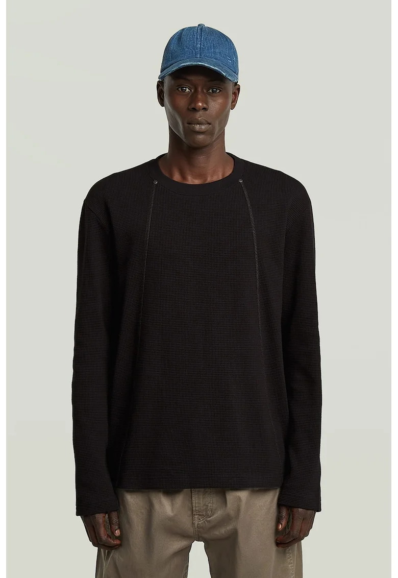 Bluza din bumbac organic cu cusaturi contrastante, Negru