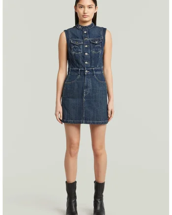 Rochie fara maneci din denim, Albastru inchis