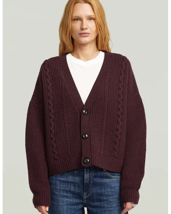 Cardigan din lana cu model torsade, Visiniu