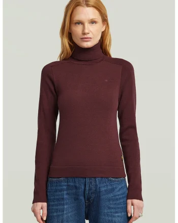 Pulover slim fit din lana cu guler inalt, Visiniu