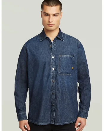 Camasa din denim cu buzunar pe piept, Bleumarin