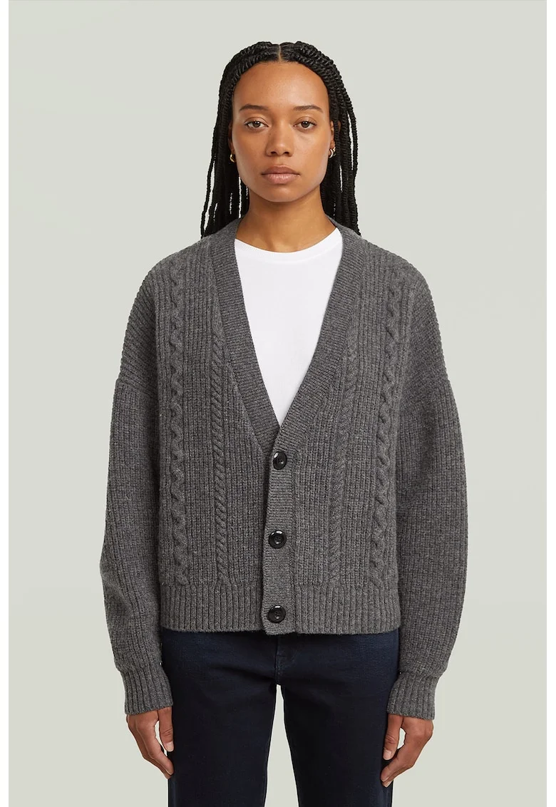 Cardigan din lana cu model torsade, Gri inchis