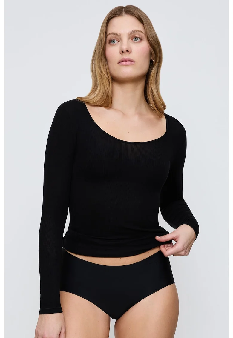 Bluza de pijama din amestec de lyocell cu decolteu rotund, Negru