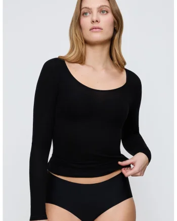 Bluza de pijama din amestec de lyocell cu decolteu rotund, Negru