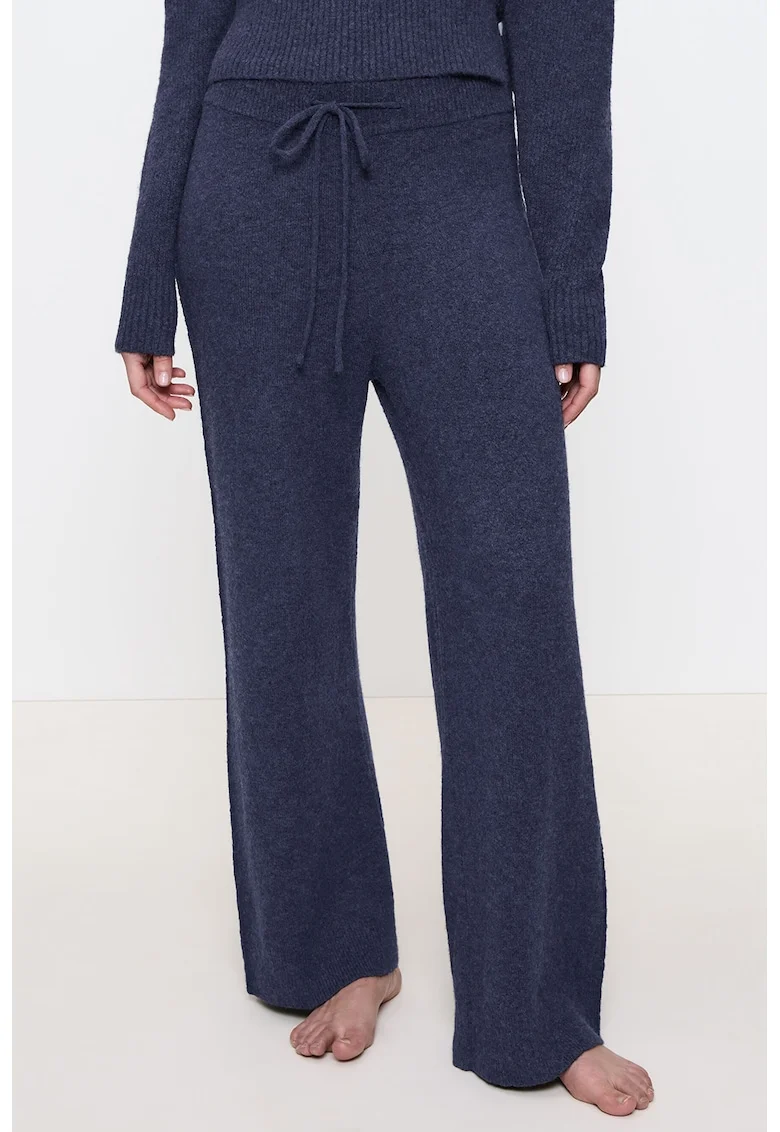 Pantaloni de pijama tricotati fin cu snur de ajustare in talie, Bleumarin