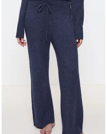Pantaloni de pijama tricotati fin cu snur de ajustare in talie, Bleumarin