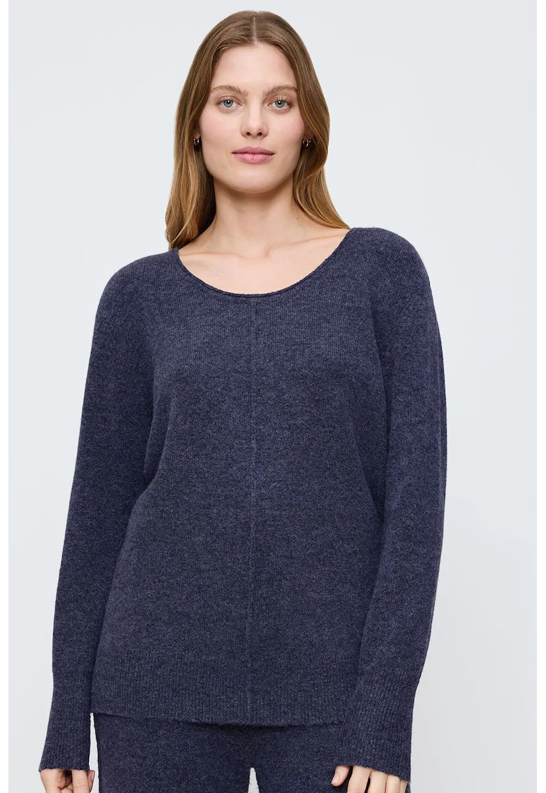 Bluza de pijama din material fleece cu maneci lungi, Bleumarin