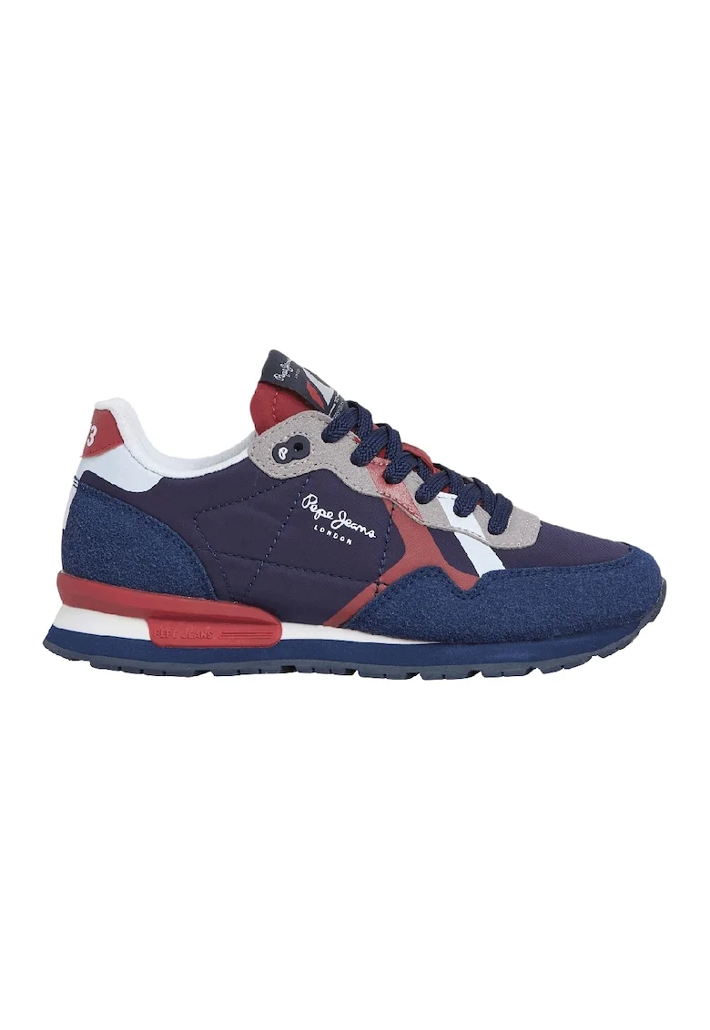 Pantofi sport cu design colorblock, Rosu/Alb/Bleumarin