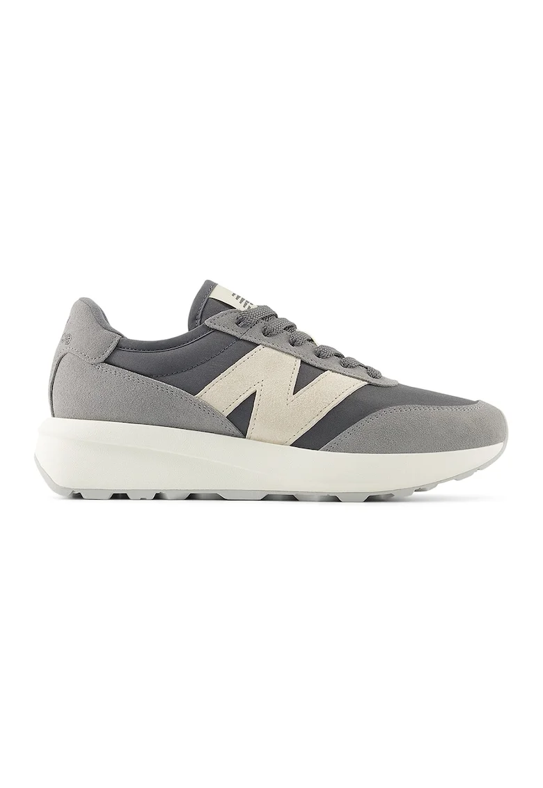 Pantofi sport 370 cu garnituri din piele intoarsa, Alb fildes/Gri carbune