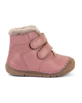 Botine din piele cu captuseala din blana sintetica, Roz