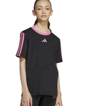 Tricou cu decolteu la baza gatului si garnituri contrastante, Negru/Roz