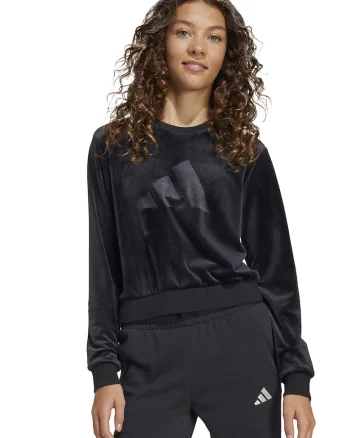 Bluza de trening cu aspect de catifea, Negru