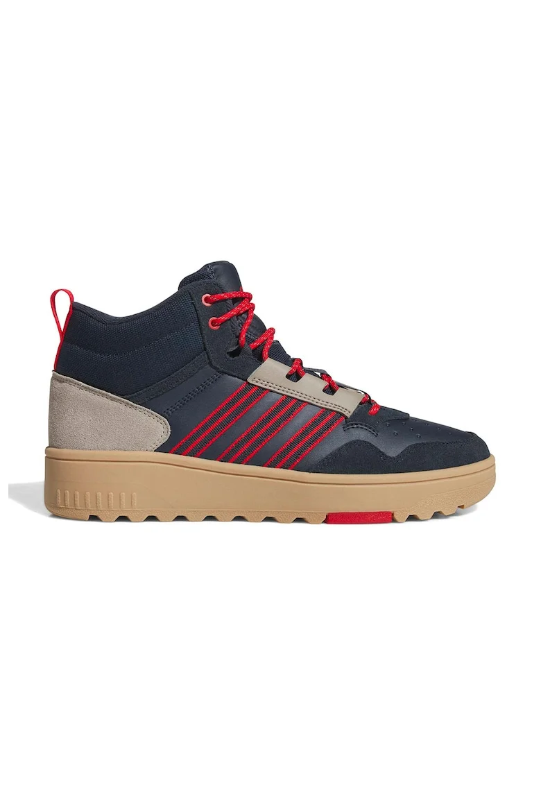 Pantofi sport mid-cut cu insertii de piele intoarsa Hoops 4.0, Rosu/Bej/Bleumarin