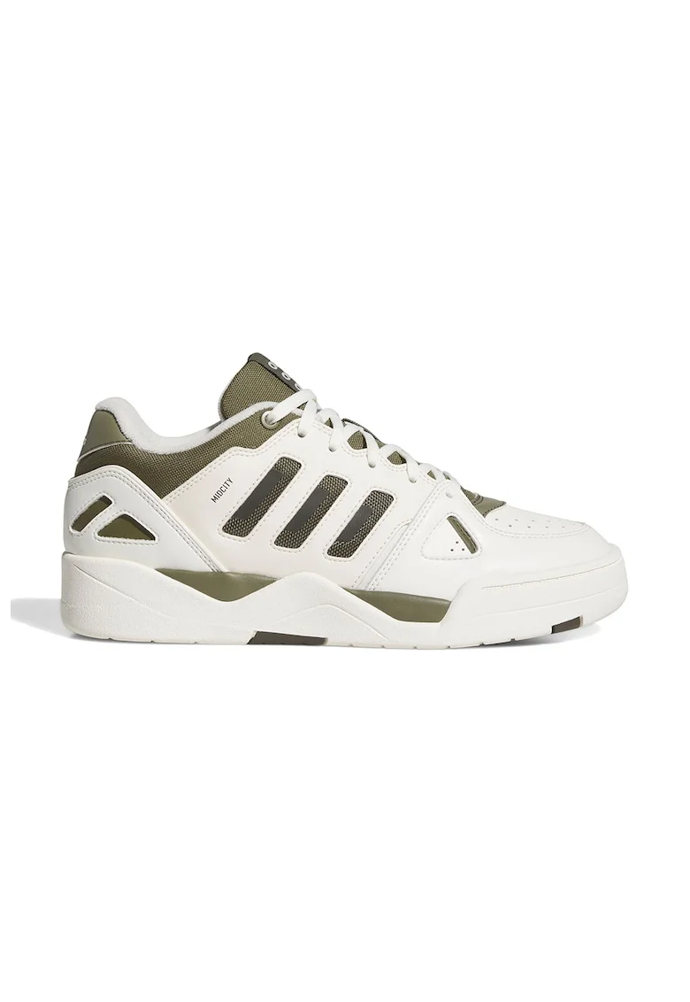 Pantofi sport de piele ecologica Mid City, Alb/Kaki