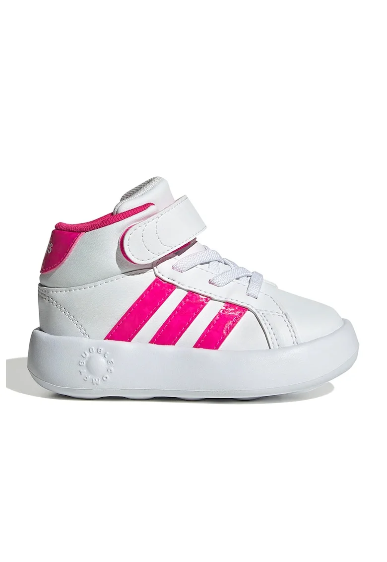 Pantofi sport mid-high de piele ecologica cu velcro Grand Court, Alb optic/Roz