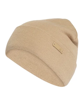 Caciula tricotata unisex cu logo metalic, Bej