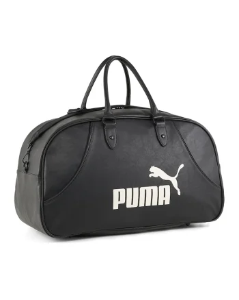 Geanta duffle din piele ecologica cu logo si model unisex, Alb/Negru