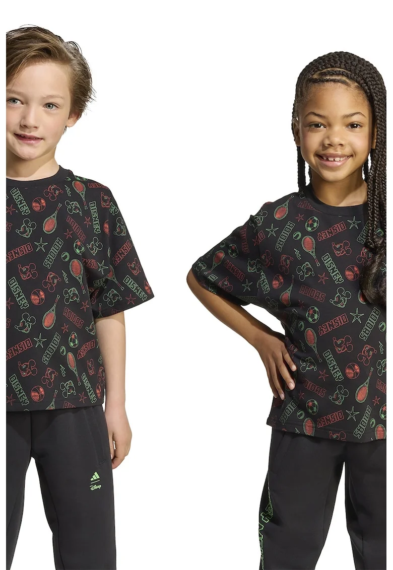 Tricou cu imprimeu si decolteu la baza gatului, Negru/Verde lime