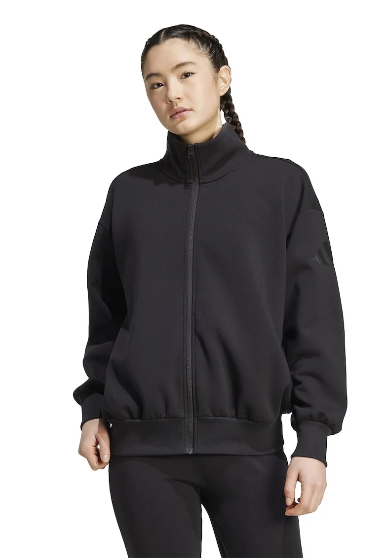 Bluza de trening lejera din amestec de modal cu fermoar si buzunare, Negru