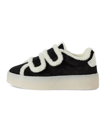 Pantofi sport din piele intoarsa cu garnituri din lana si velcro, Negru/Alb murdar