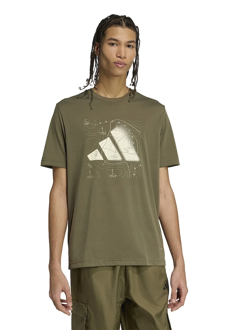 Tricou cu decolteu la baza gatului si logo, Kaki/Bej deschis