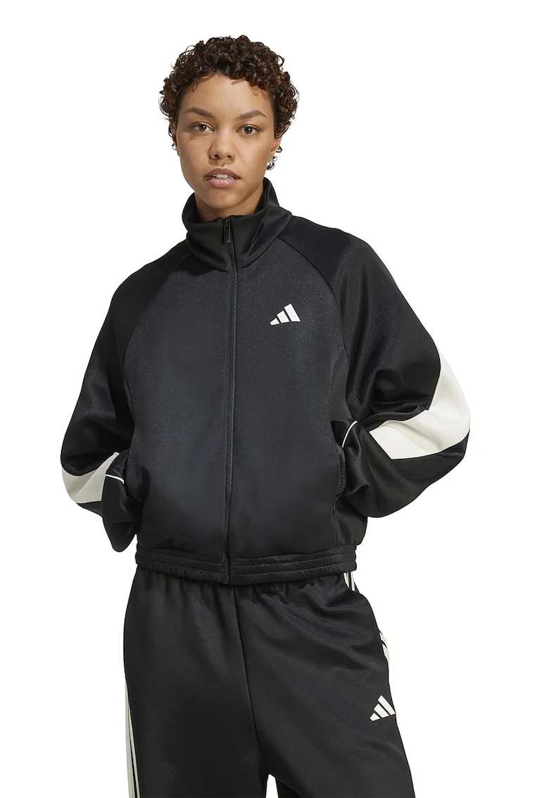 Bluza de trening cu fermoar si maneci raglan Stadium, Negru stins/Alb murdar