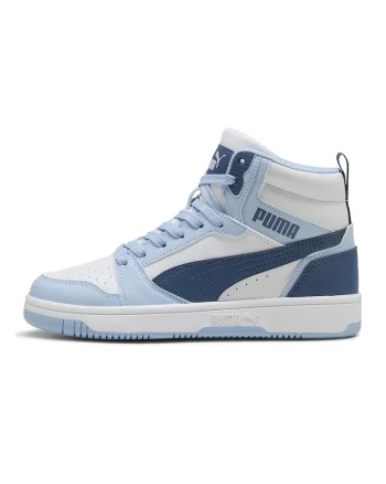 Pantofi sport Rebound V6 mid-cut din piele ecologica, Alb/Albastru deschis/Albastru petrol