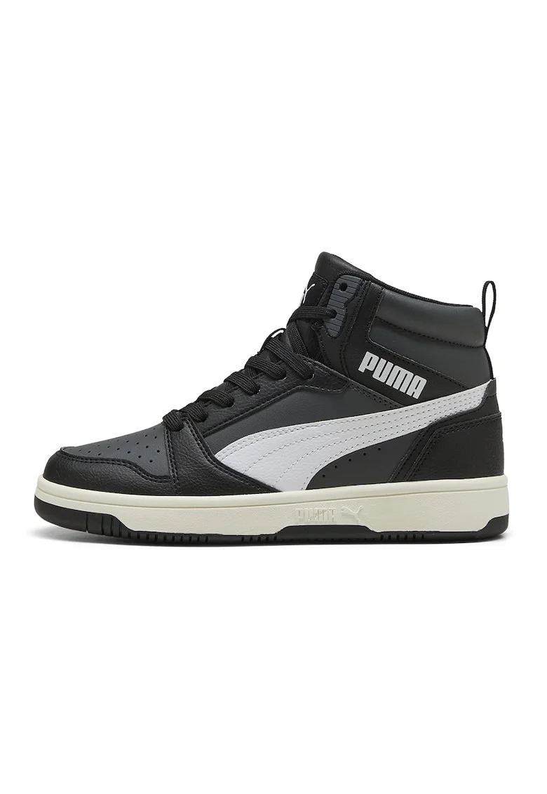 Pantofi sport Rebound V6 mid-cut din piele ecologica, Alb/Negru/Gri inchis