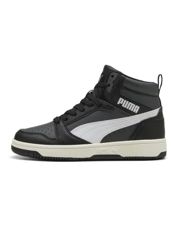 Pantofi sport Rebound V6 mid-cut din piele ecologica, Alb/Negru/Gri inchis