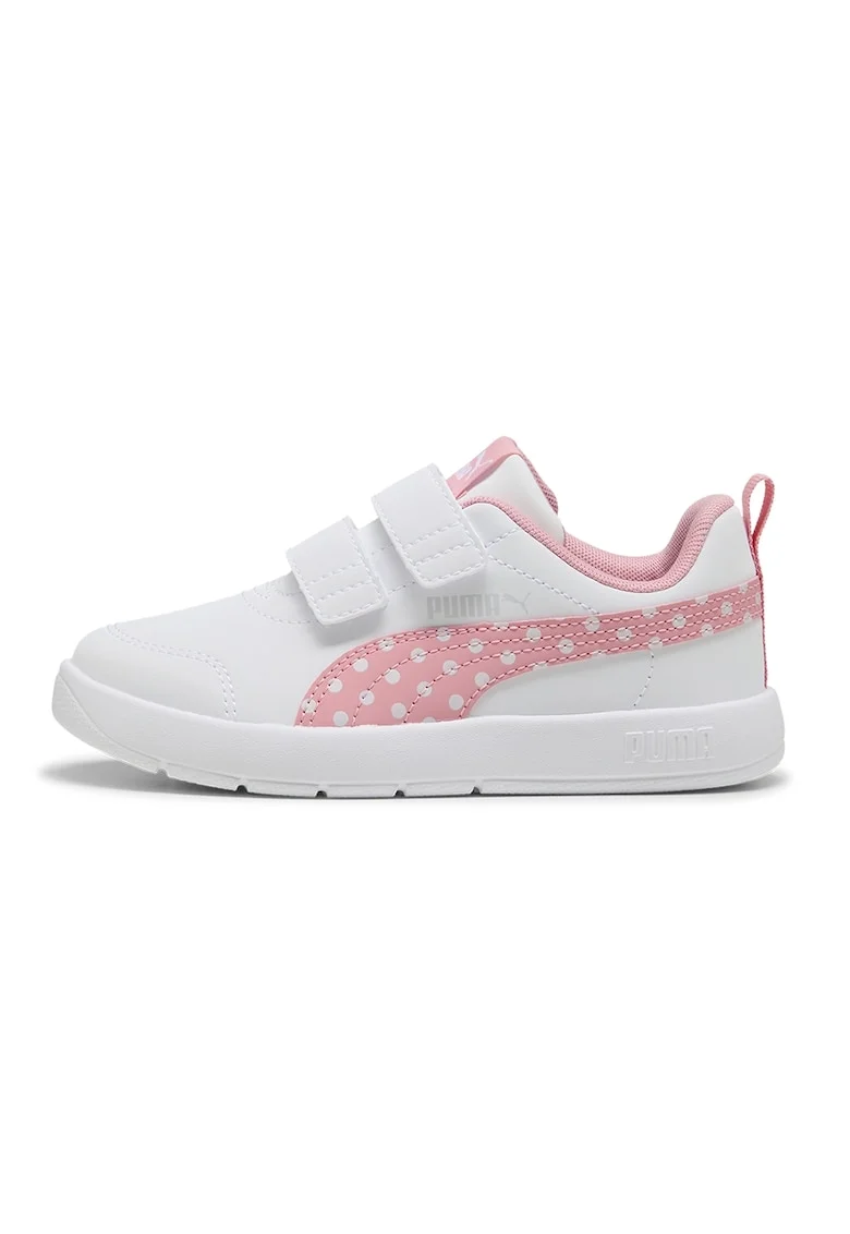 Pantofi sport Courtflex V3 din piele ecologica cu garnitura cu buline, Alb/Roz