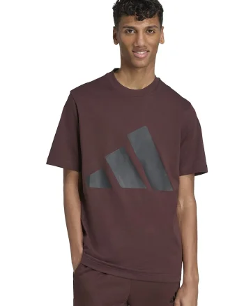 Tricou cu decolteu la baza gatului si imprimeu logo, Maro cognac/Gri antracit