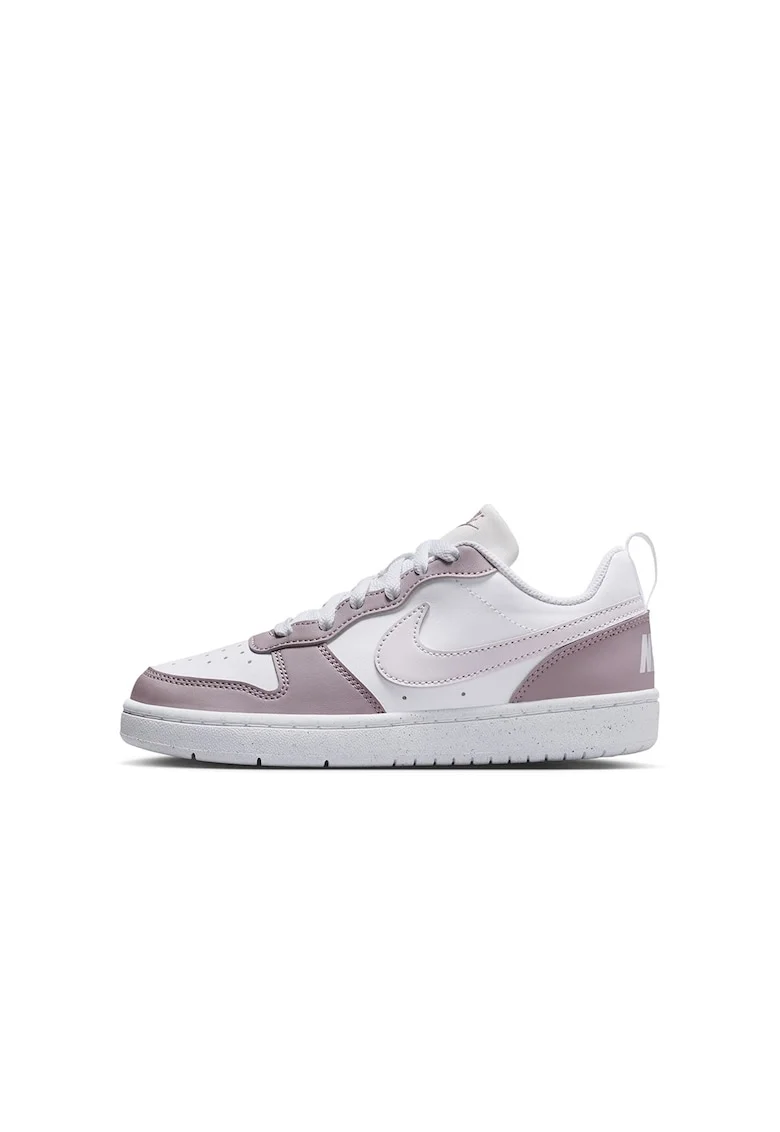 Pantofi sport din piele ecologica Court Borough, Alb/Roz prafuit