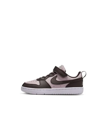 Pantofi sport din piele ecologica cu velcro Court Borough, Maro inchis/Roz pastel