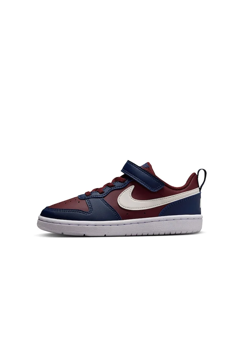 Pantofi sport din piele ecologica cu velcro Court Borough, Alb/Visiniu/Albastru inchis