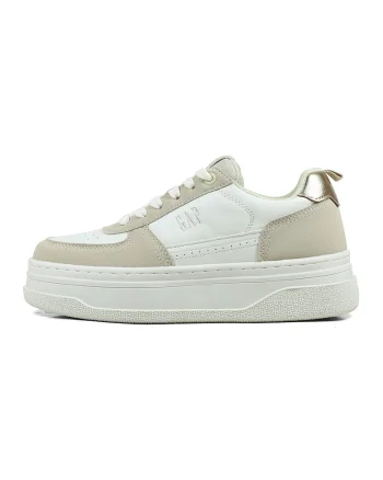 Pantofi sport flatform de piele ecologica, Alb murdar