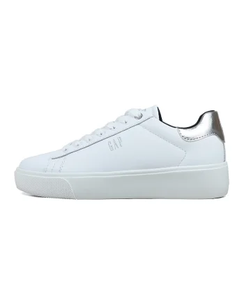 Pantofi sport de piele ecologica cu logo, Alb