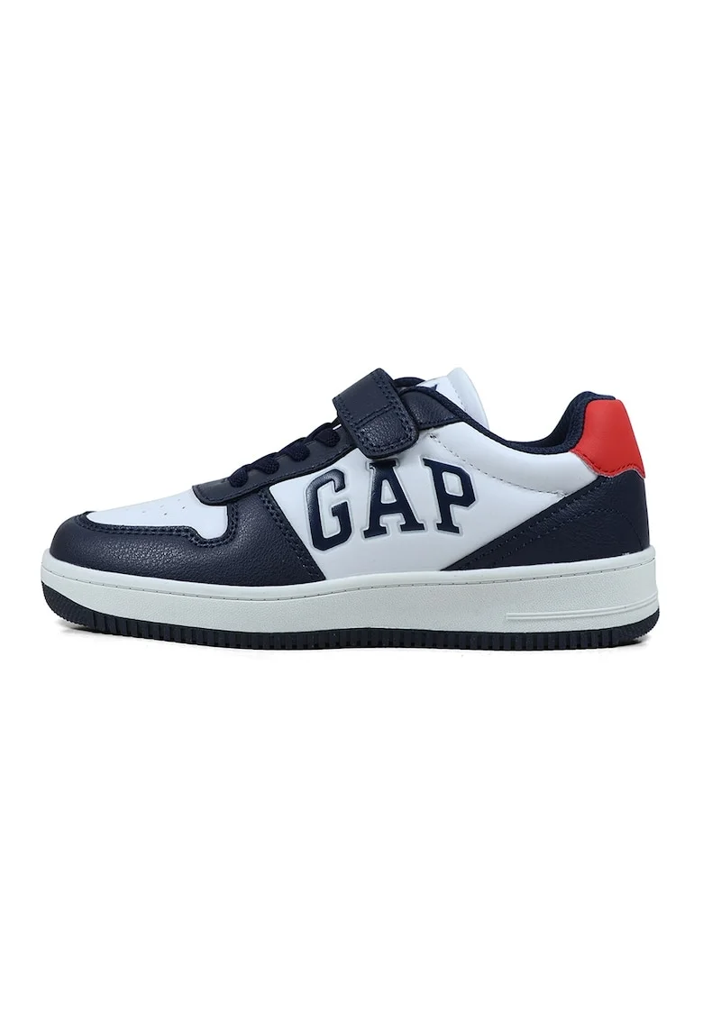 Pantofi sport de piele ecologica cu velcro, Rosu/Bleumarin