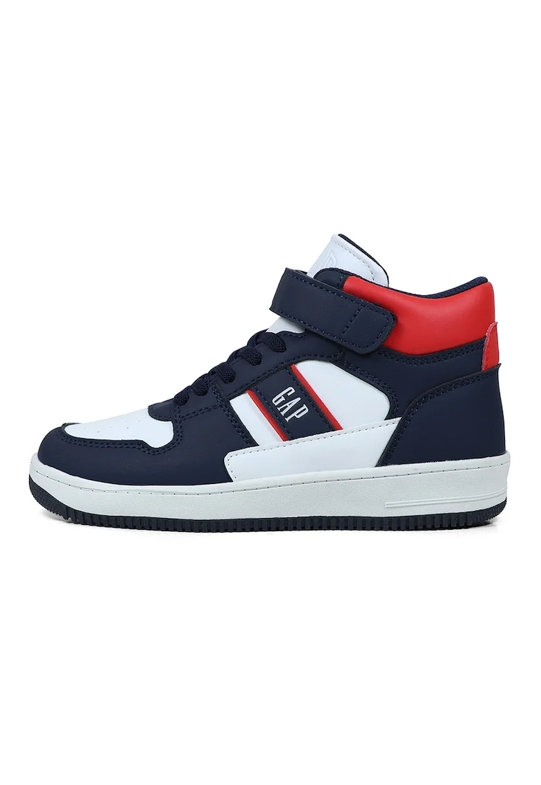 Pantofi sport mid-cut din piele ecologica, Rosu/Alb/Bleumarin