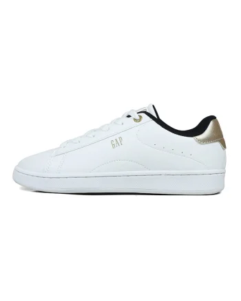 Pantofi sport uni de piele ecologica, Alb/Auriu