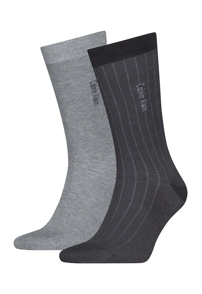 Set de sosete lungi din amestec de bumbac - 2 perechi, Negru stins/Gri inchis