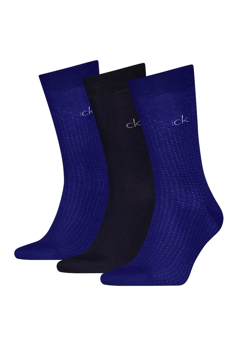 Set de sosete lungi cu logo - 3 perechi, Negru/Albastru royal