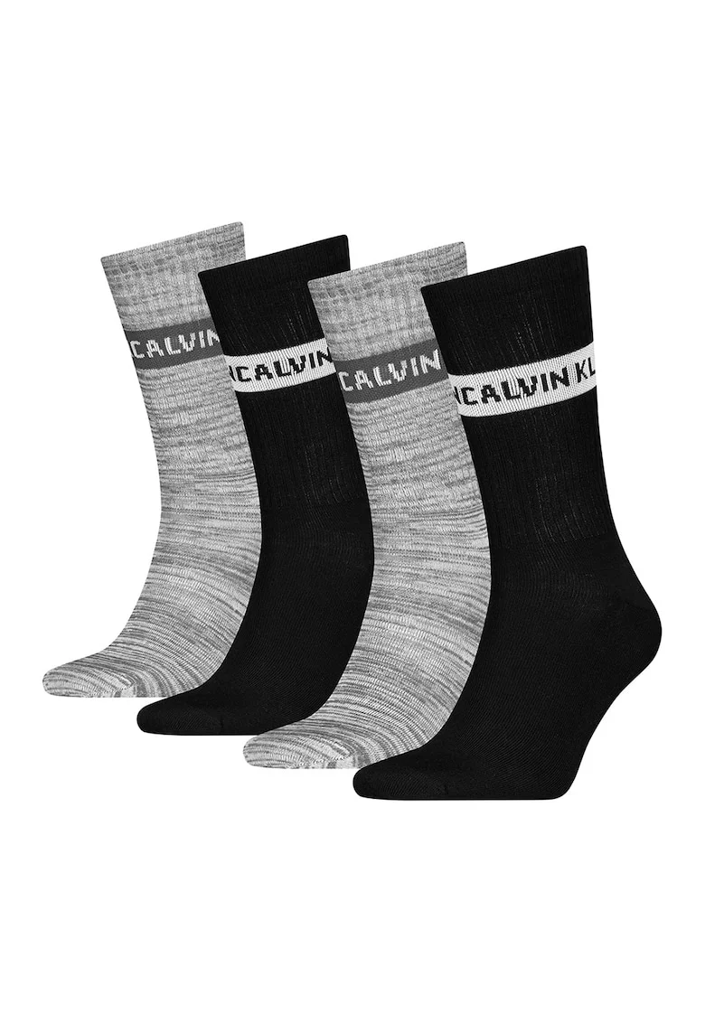 Set de sosete lungi din amestec de bumbac - 4 perechi, Negru/Gri deschis melange