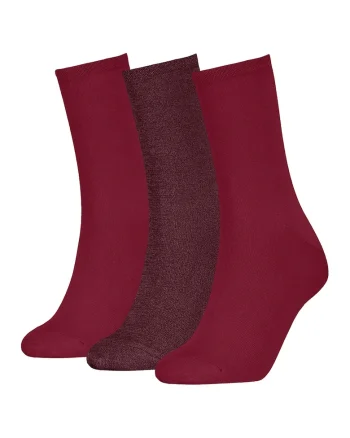 Set de sosete lungi cu model uni - 3 perechi, Rosu/Visiniu/Rosu inchis