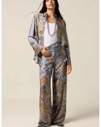 Pantaloni evazati cu model paisley, Multicolor