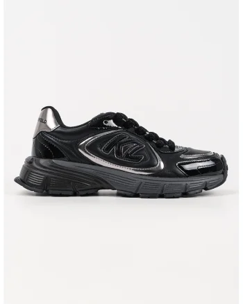 Pantofi sport din piele cu logo, Negru/Argintiu