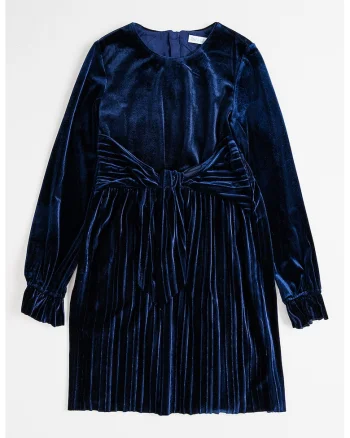 Rochie de catifea cu funda, Bleumarin